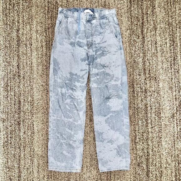 H&M Men's Light Indigo Acid Washed Relaxed Fit Elastic Waist Denim Jean Pants S - Picture 4 of 9